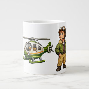 Retro-Hubschrauber-Pilot-Junge mit Vintage-Chopper Jumbo-Tasse