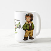 Retro-Hubschrauber-Pilot-Junge mit Vintage-Chopper Kaffeetasse (VorderseiteRechts)