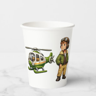 Retro-Hubschrauber-Pilot-Junge mit Vintage-Chopper Pappbecher