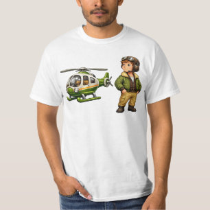 Retro-Hubschrauber-Pilot-Junge mit Vintage-Chopper T-Shirt
