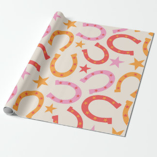 Retro-Hufeisenmuster mit Sternen in Orange-Pink Geschenkpapier