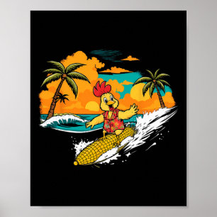 Retro-Huhn-Surfing-Mais-Tropische-Hawaiianische-Ku Poster