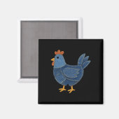 Retro-Hühner-Patchwork-Druck-Denim-Patchwork-Kunst Magnet (Vorderseite/Rückseite)