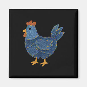 Retro-Hühner-Patchwork-Druck-Denim-Patchwork-Kunst Magnet