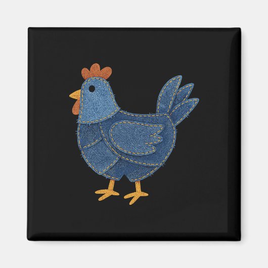 Retro-Hühner-Patchwork-Druck-Denim-Patchwork-Kunst Magnet (Vorne)