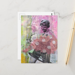 Retro-Hula-Hoop-Tanz-Mixed-Media-Collage Postkarte