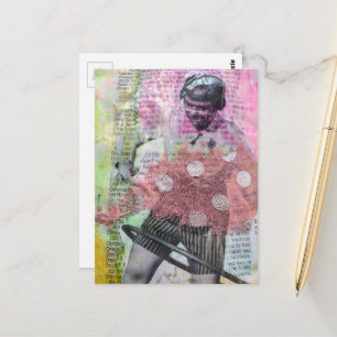 Retro-Hula-Tanz-Mixed-Media-Collage Postkarte