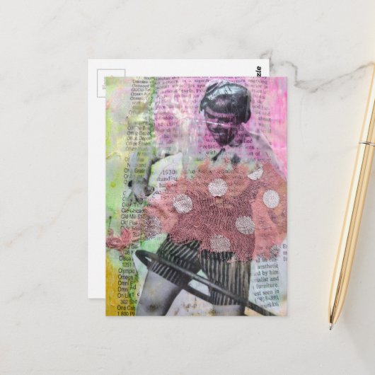 Retro-Hula-Tanz-Mixed-Media-Collage Postkarte (Vorderseite/Rückseite Beispiel)