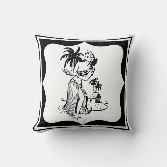 Retro Hula Tänzer tropische Tiki Insel-Palme Kissen (Vorderseite)