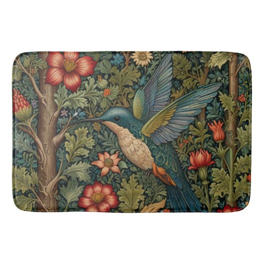 Retro hummingbird art nouveau boho chic badematte (Vorderseite)