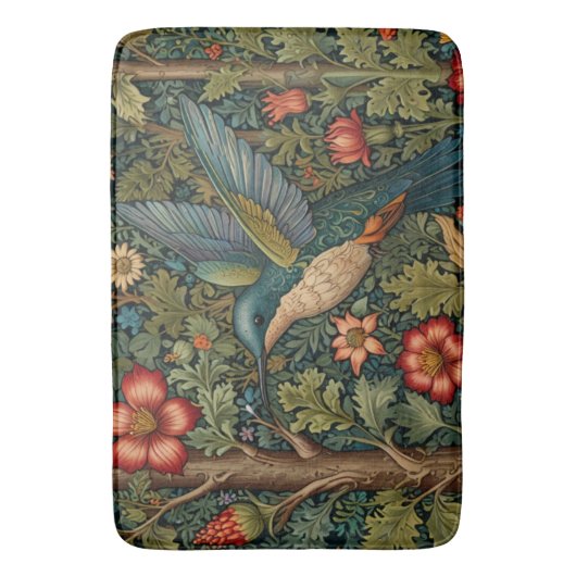 Retro hummingbird art nouveau boho chic badematte (Vorderseite Vertikal)