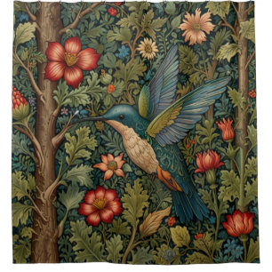 Retro hummingbird art nouveau boho chic duschvorhang