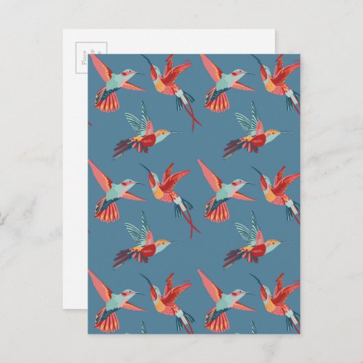 Retro Hummingbird Muster 2 Postkarte (Vorne/Hinten)