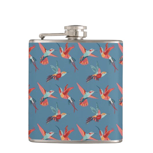 Retro Hummingbird-Muster Flachmann (Vorderseite)
