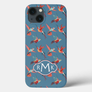 Retro Hummingbird-Muster  Monogramm Case-Mate iPhone Hülle