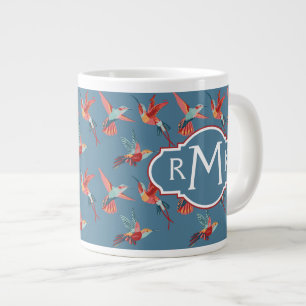 Retro Hummingbird-Muster Monogramm Jumbo-Tasse