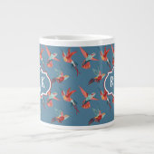 Retro Hummingbird-Muster| Monogramm Jumbo-Tasse (Vorderseite)