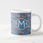 Retro Hummingbird-Muster| Monogramm Jumbo-Tasse (Rechts)