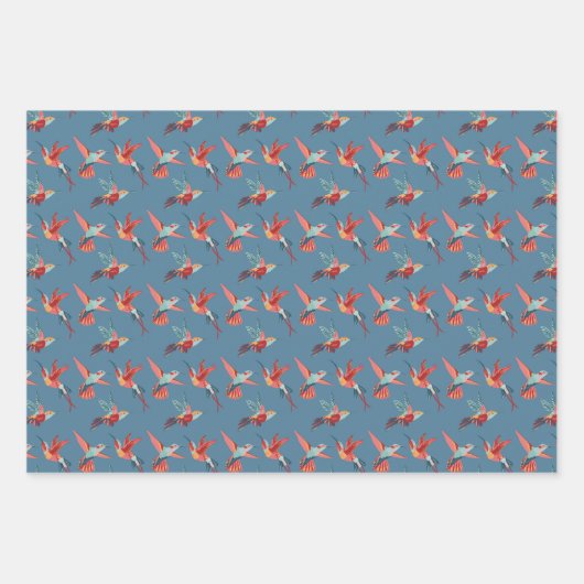 Retro Hummingbird Pattern Geschenkpapier Set (Vorderseite 3)