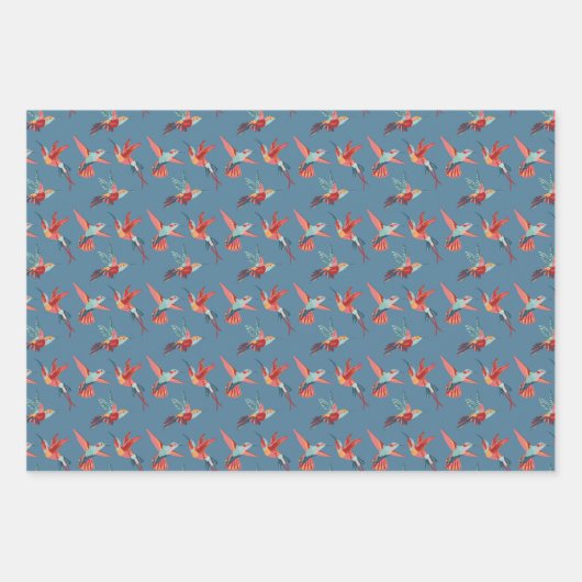 Retro Hummingbird Pattern Geschenkpapier Set (Vorderseite)