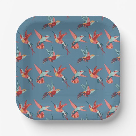 Retro Hummingbird Pattern Pappteller (Vorderseite)