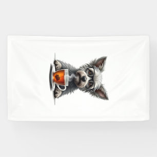 Retro-Hund hält Tee mit Brille Retro-Haustier-Illu Banner