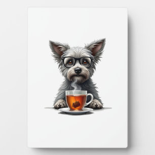 Retro-Hund hält Tee mit Brille Retro-Haustier-Illu Fotoplatte