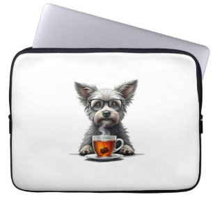 Retro-Hund hält Tee mit Brille Retro-Haustier-Illu Laptopschutzhülle