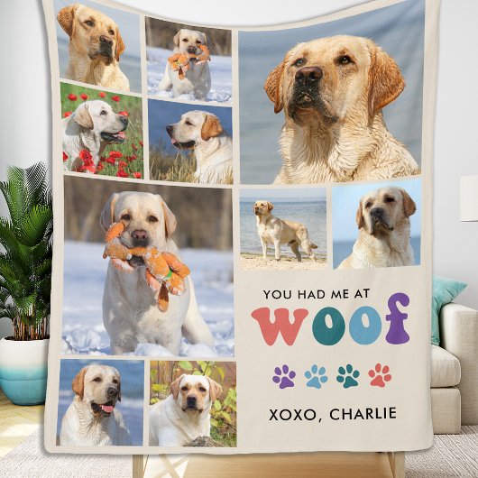 Retro Hund Lover WOOF Custom Pet 11 FotoCollage Fleecedecke