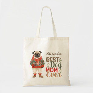Retro Hund Mama Wasserfarben Mops kundenspezifisch Tragetasche