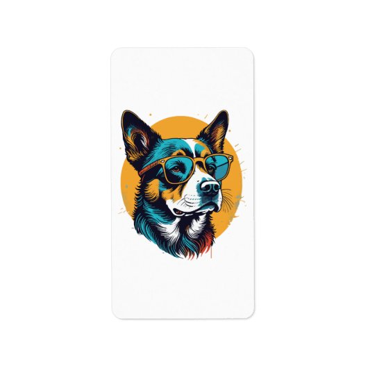 Retro Hund mit Sonnenbrille Adressaufkleber (Vorne)