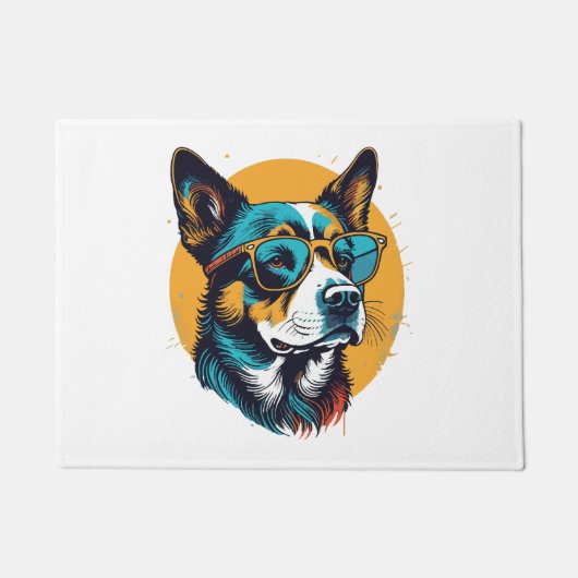 Retro Hund mit Sonnenbrille Fußmatte (Vorderseite)