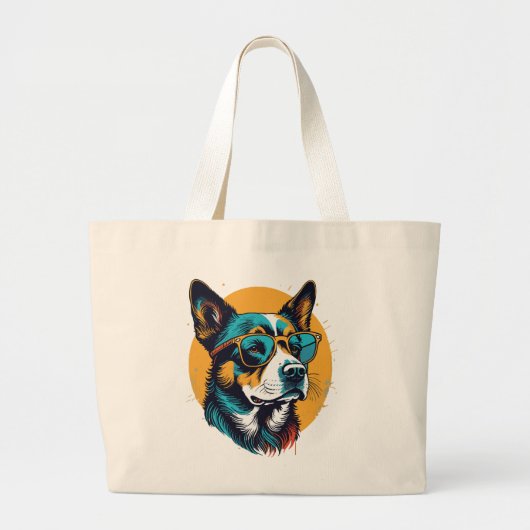 Retro Hund mit Sonnenbrille Jumbo Stoffbeutel (Vorne)
