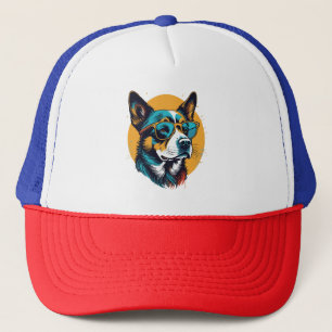 Retro-Hund mit Sonnenbrille Truckerkappe