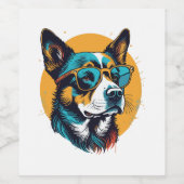 Retro Hund mit Sonnenbrille Weinetikett (Einzelnes Label)