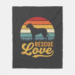 Retro-Hund Sonnenuntergang Rescue Love_1 Fleecedecke