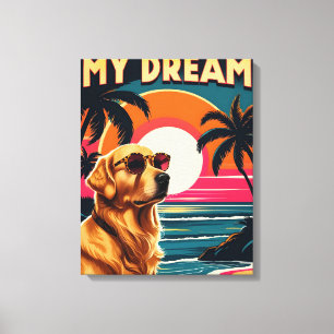 Retro-Hundesonnenbrille Strand im Sonnenuntergang Leinwanddruck