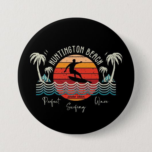 Retro Huntington Beach Surfing Button (Vorderseite)