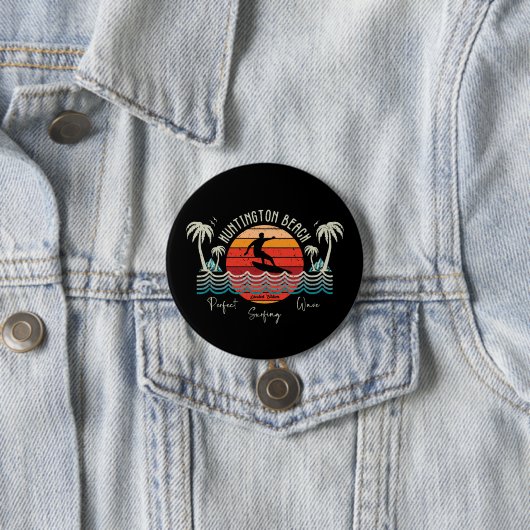 Retro Huntington Beach Surfing Button (Beispiel)