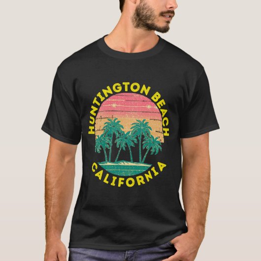 Retro Huntington Beach Vacation Souvenir Palm Tree T-Shirt (Vorderseite)