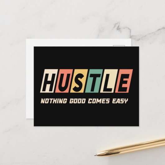 Retro Hustle Nichts Gutes kommt einfach Postkarte (Vorderseite/Rückseite Beispiel)