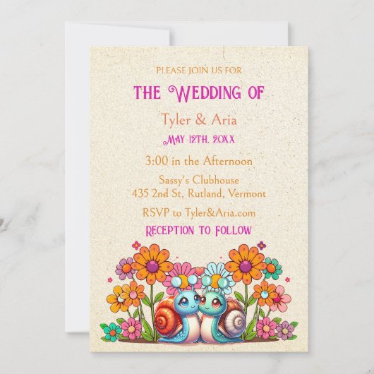 Retro-Hütte - Blume und Schnecken Einladung (Vorderseite)