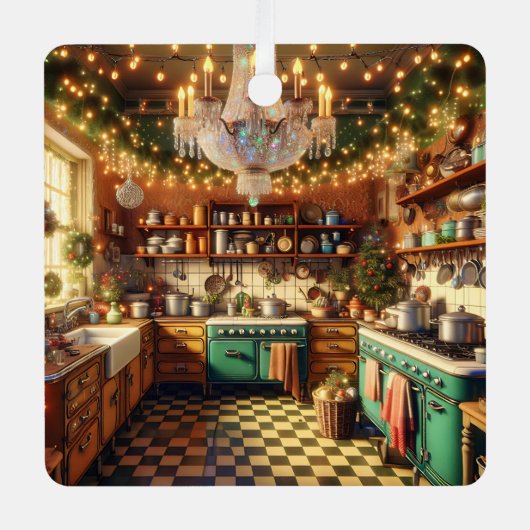 Retro Hütte Kitsch Retro Weihnachten Personalisier Ornament Aus Metall (Vorderseite)