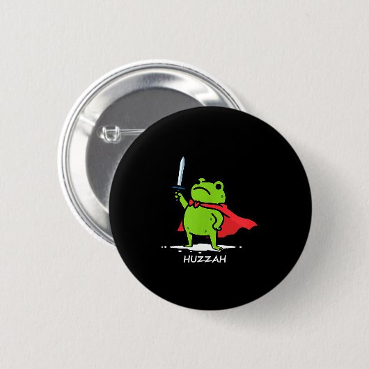 Retro Huzzah Frog Knight Funny Sword Meme Quote Me Button (Vorne & Hinten)