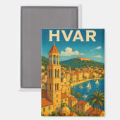 Retro Hvar Kroatien Adria Küste Reise Magnet (Vorderseite/Rückseite)