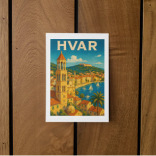 Retro Hvar Kroatien Adria Küste Reise Postkarte