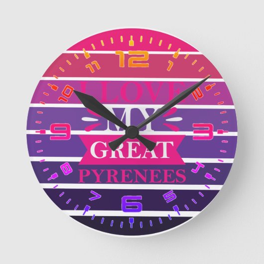 Retro I Liebe Meine Pyrenäen Runde Wanduhr (Vorderseite)