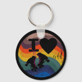 Retro I Liebe Roller Skaten Distressed Look Schlüsselanhänger (Vorderseite)