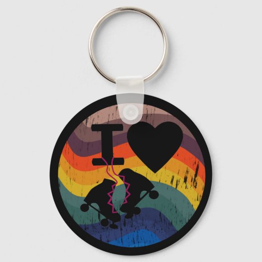 Retro I Liebe Roller Skaten Distressed Look Schlüsselanhänger (Vorderseite)