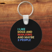 Retro I Like Dogs And Mahjong Lover Funny  Schlüsselanhänger (Vorderseite)